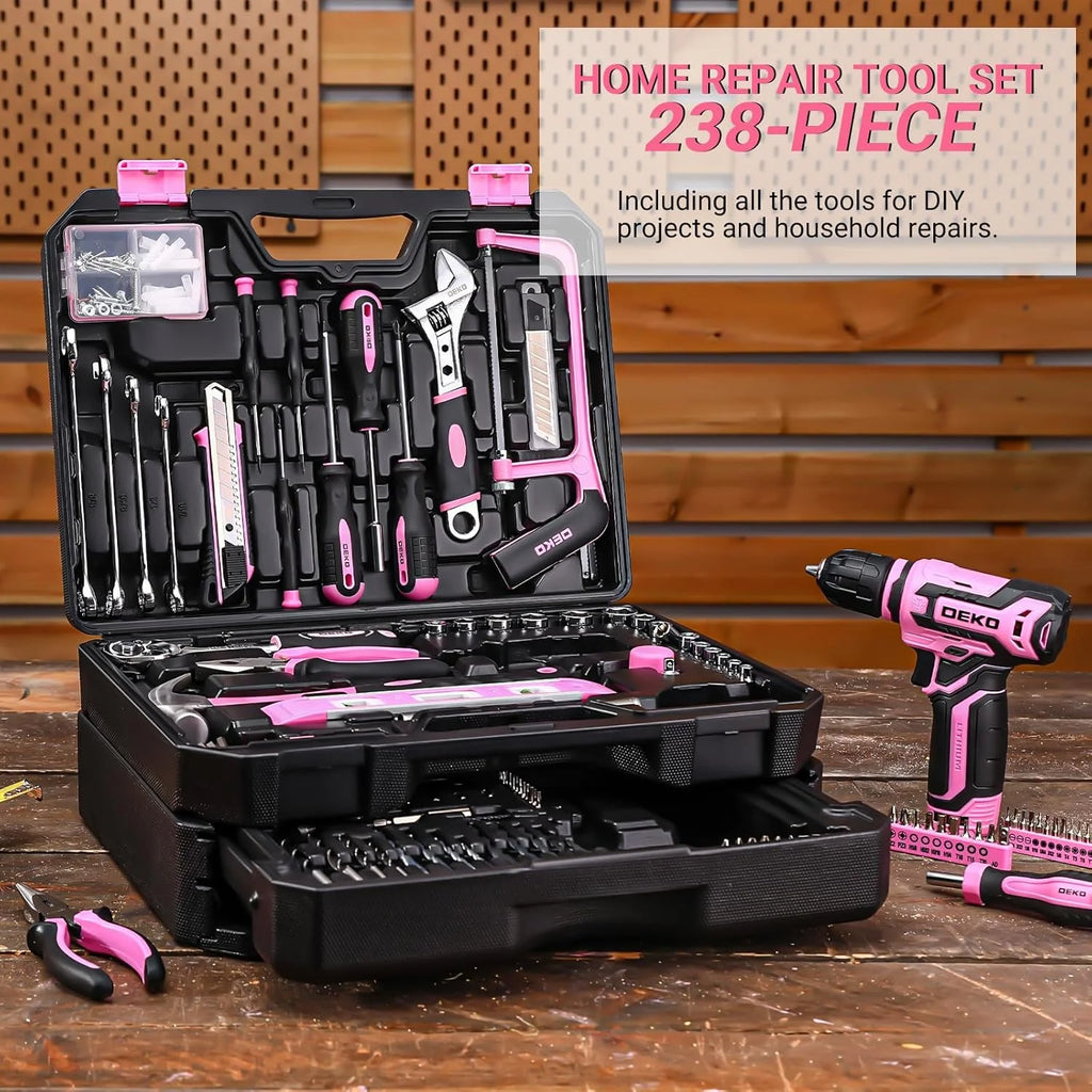 Home Mechanic Toolbox, 12V Power Cordless Drill, Hand Repair Tools Sets, Organizer Drawer Case