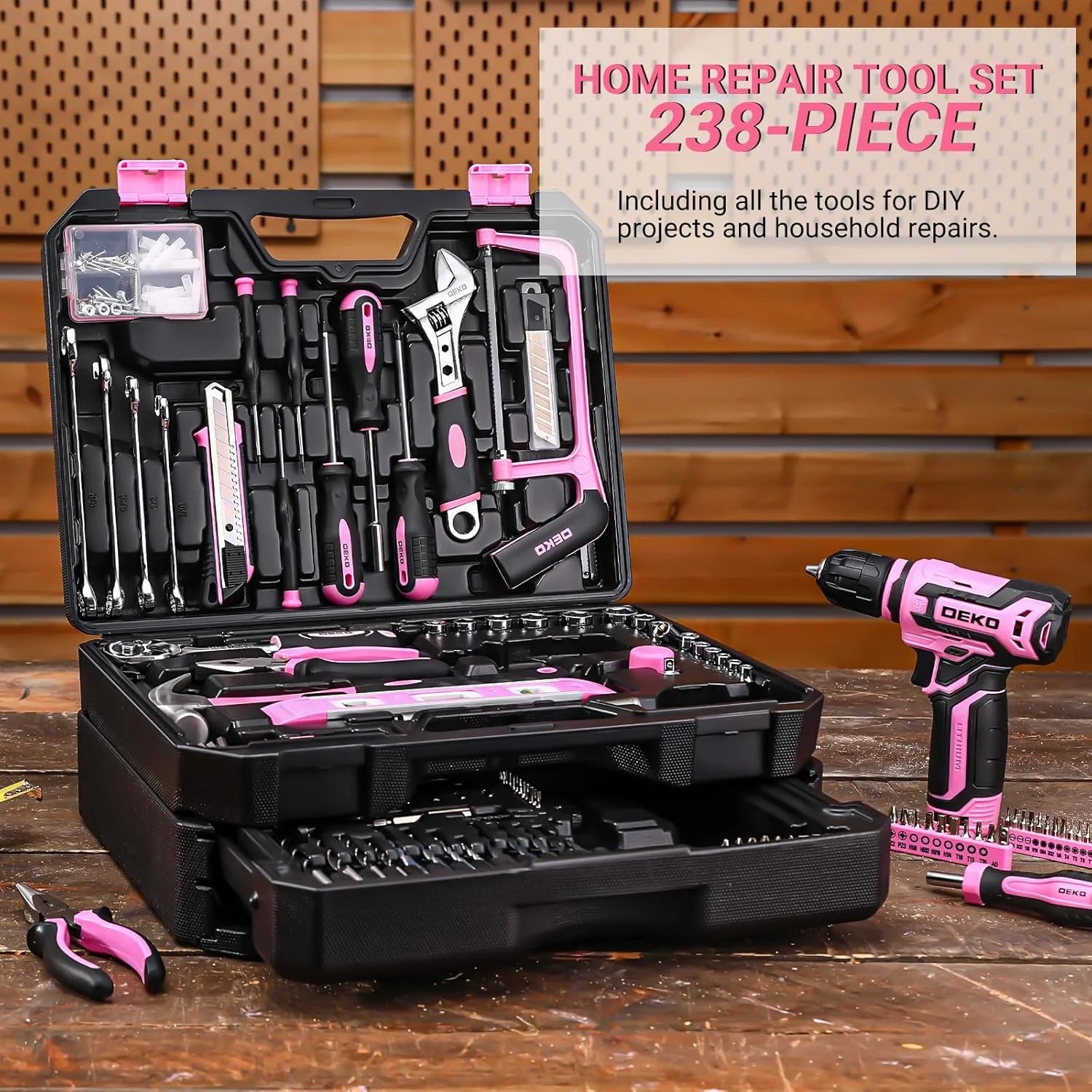 Home Mechanic Toolbox, 12V Power Cordless Drill, Hand Repair Tools Sets, Organizer Drawer Case