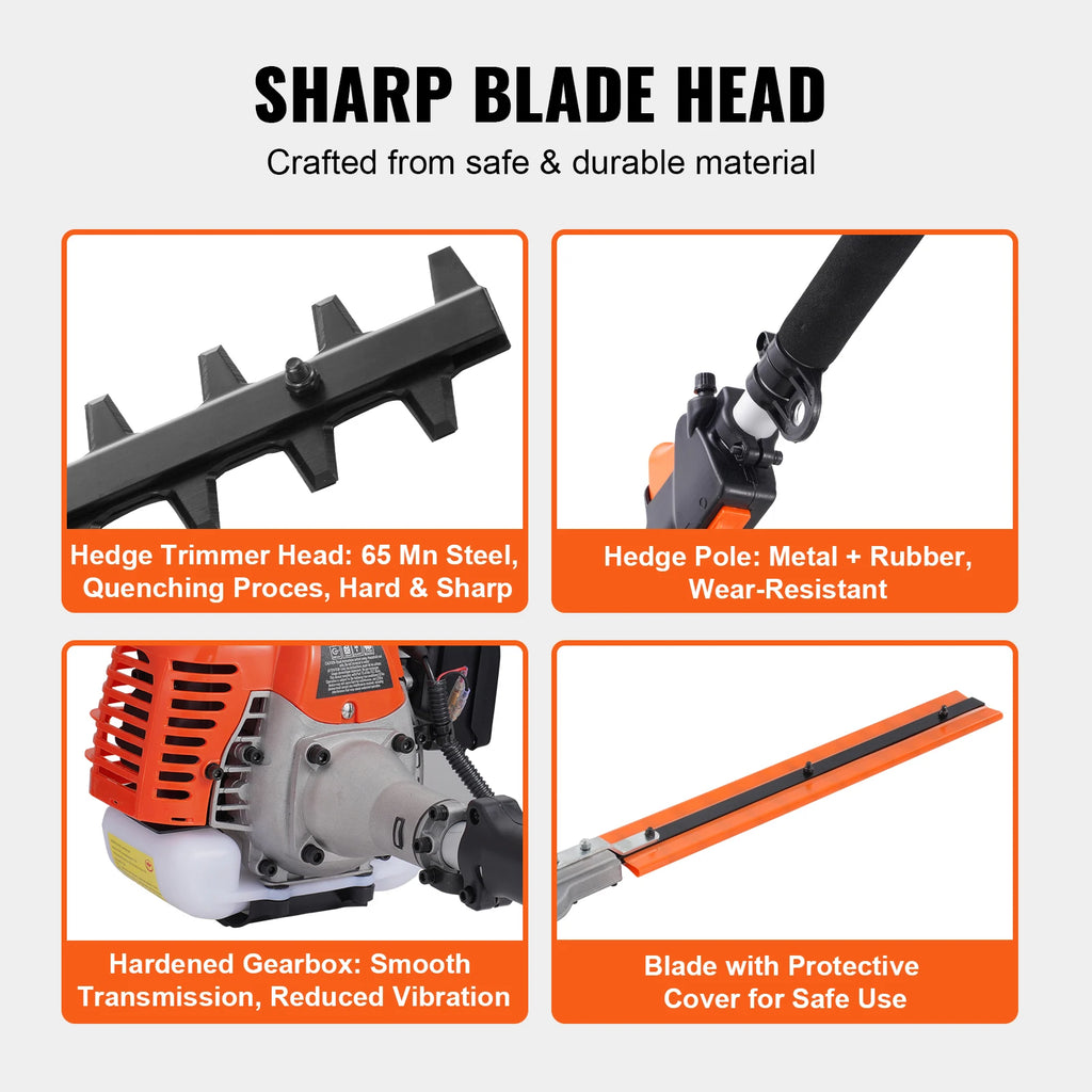 5-in-1 Multi-Functional Trimming Tools, 26cc Gas, Hedge Trimmer, String Trimmer, Edger Pole Saw, Chainsaw, Pruner