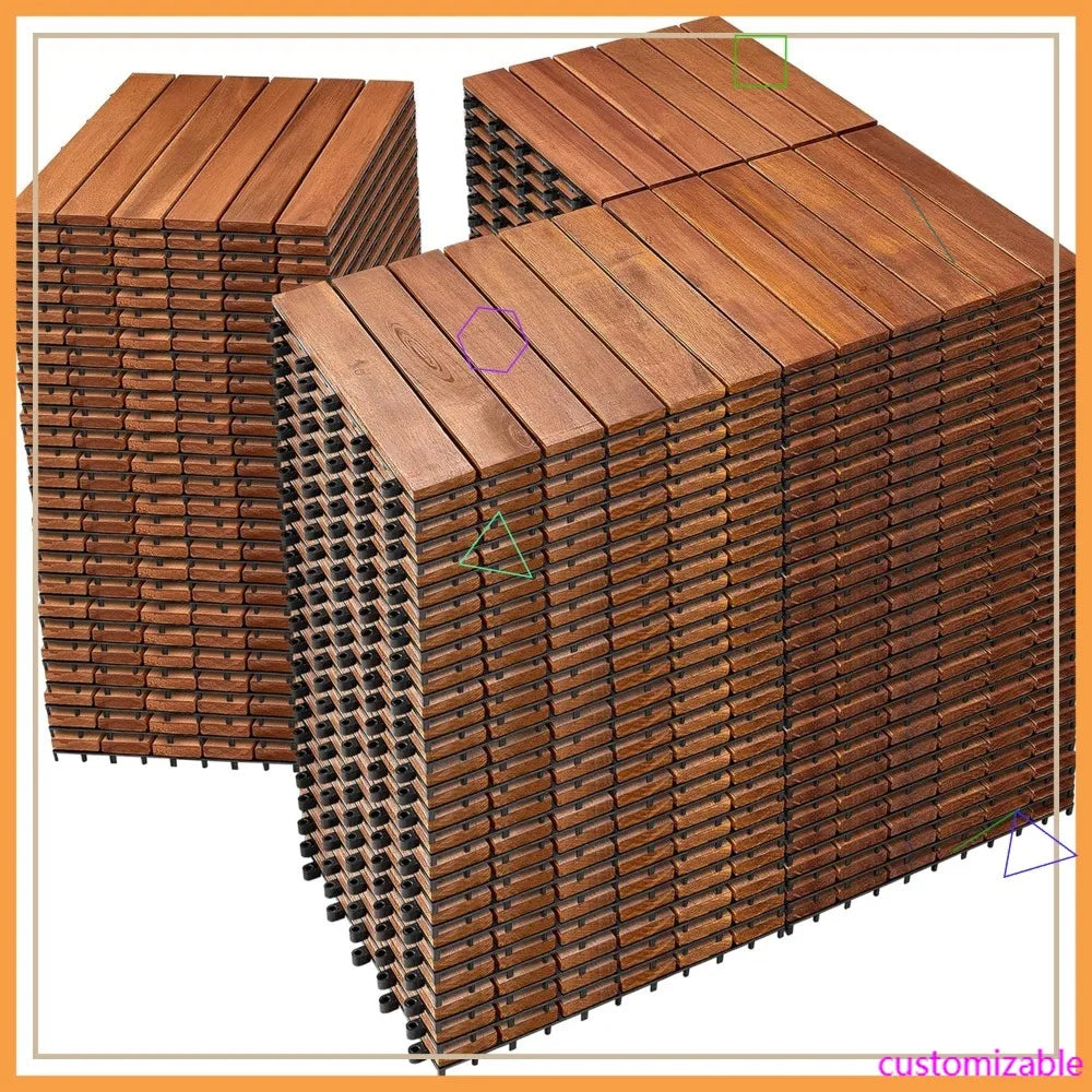 108 PCS Acacia Wood Interlocking Deck Tiles, 12x12 Inch Waterproof Tiles, Indoor Outdoor Patio Flooring