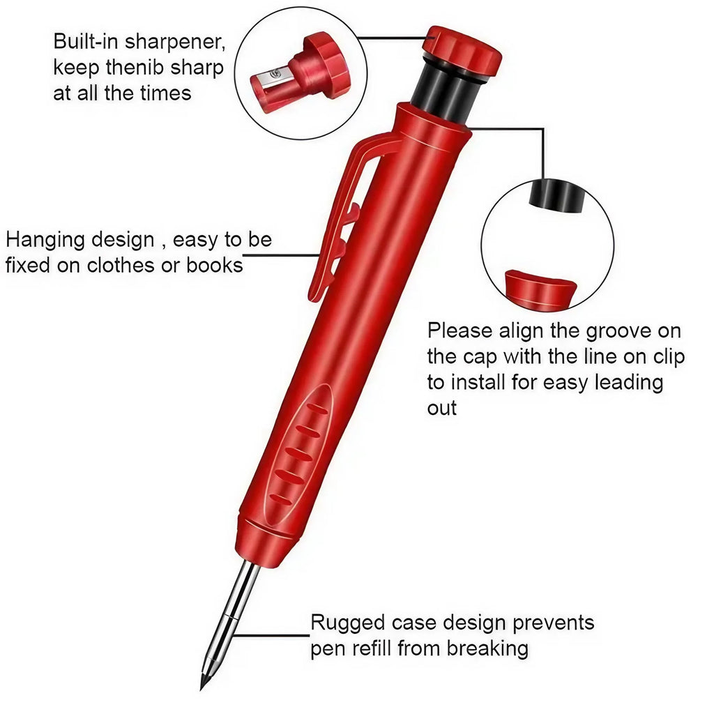 STONEGO Carpenter Pencil Set with 6 Refills and Built in Sharpener Professional Mechanical Marking Pencil for Construction Architecture Woodworking Scriber Tool High Precision Durable Hand Tool Set for Engineers and Builders