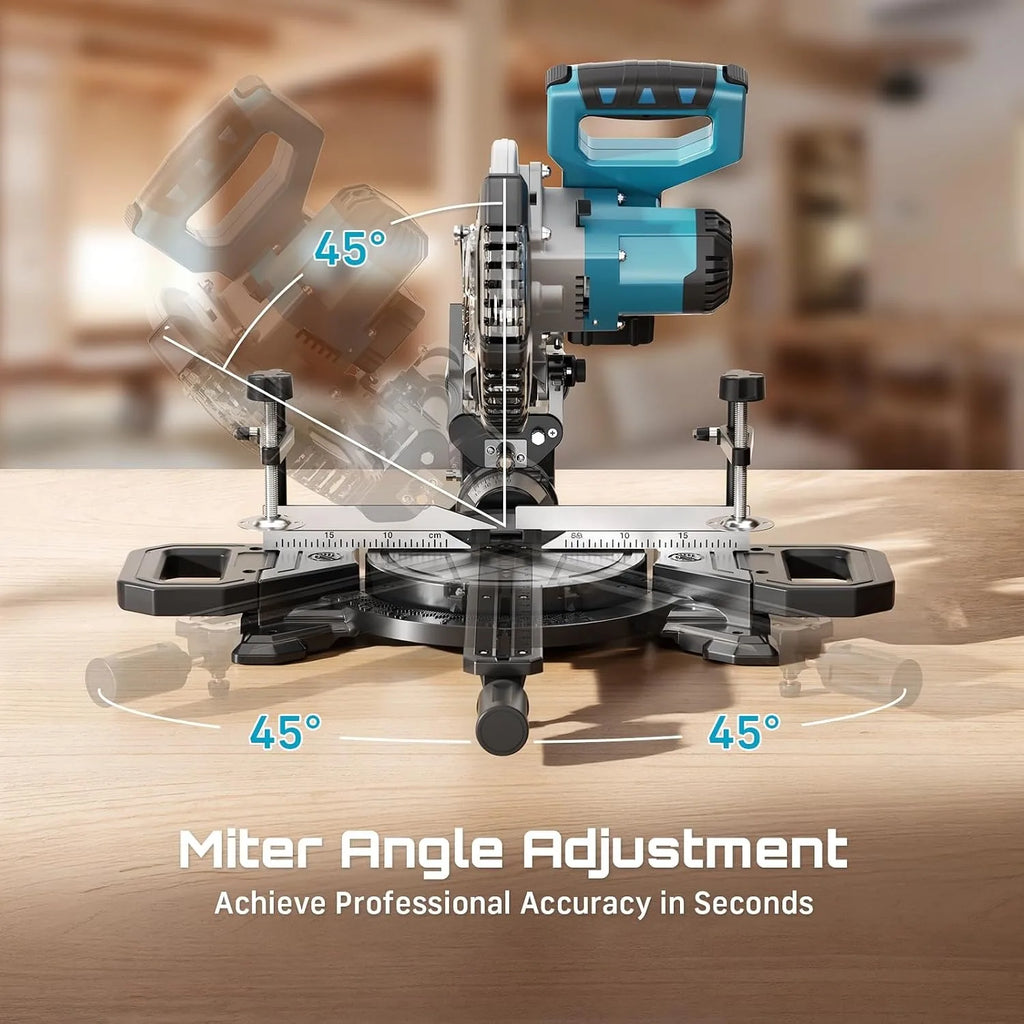 SEESII 8-Inch Sliding Compound Miter Saw Cordless Power Miter Saw with Laser Guide 2 pcs 5000 mAh Batteries Single Bevel 45° 24T TCT Blade Max Cut 2.5×12-inch Ideal for DIY & Woodworking