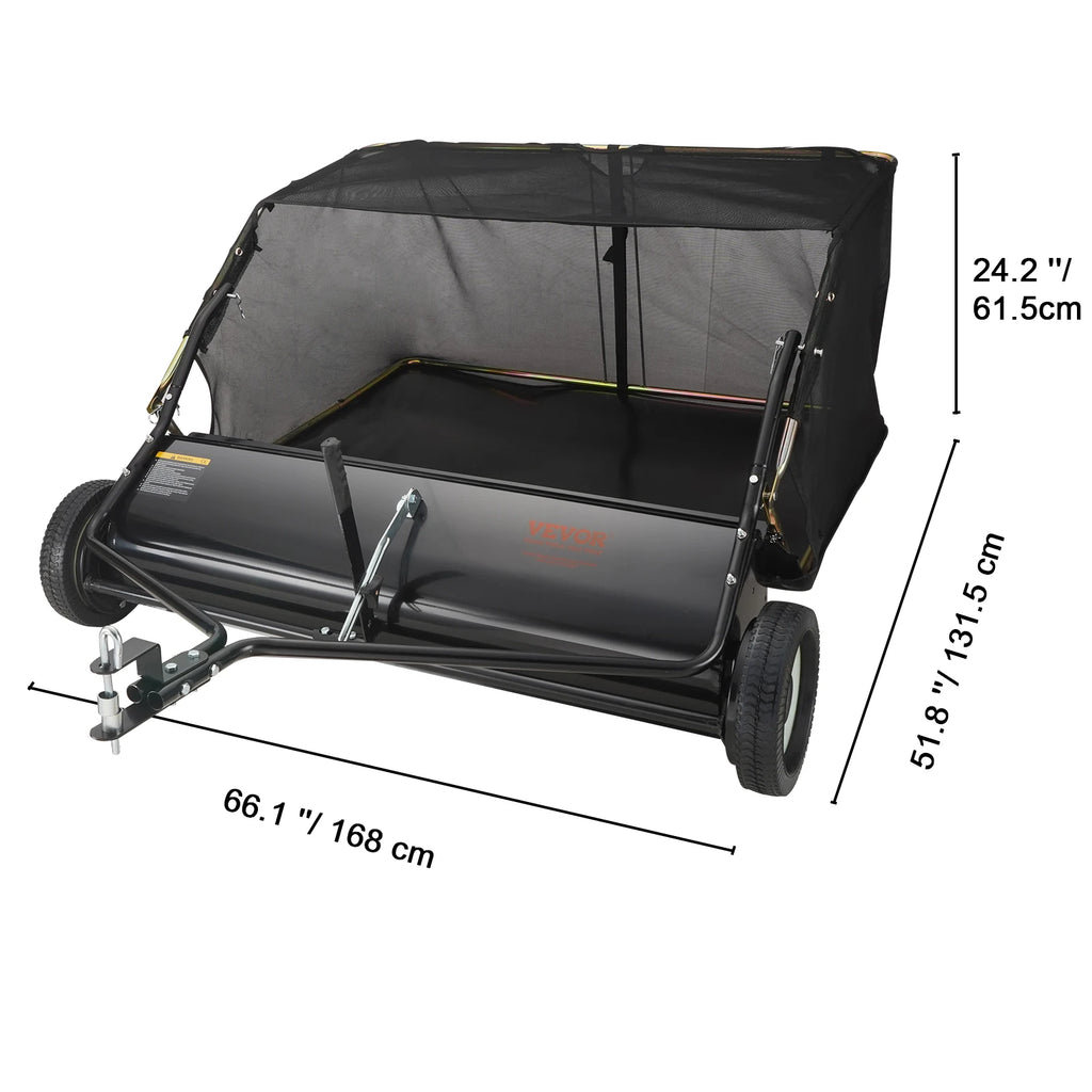 SucceBuy Tow Behind Lawn 21in Sweeper Large Capacity Heavy Duty Leaf Grass Collector with Adjustable Sweeping for Pick