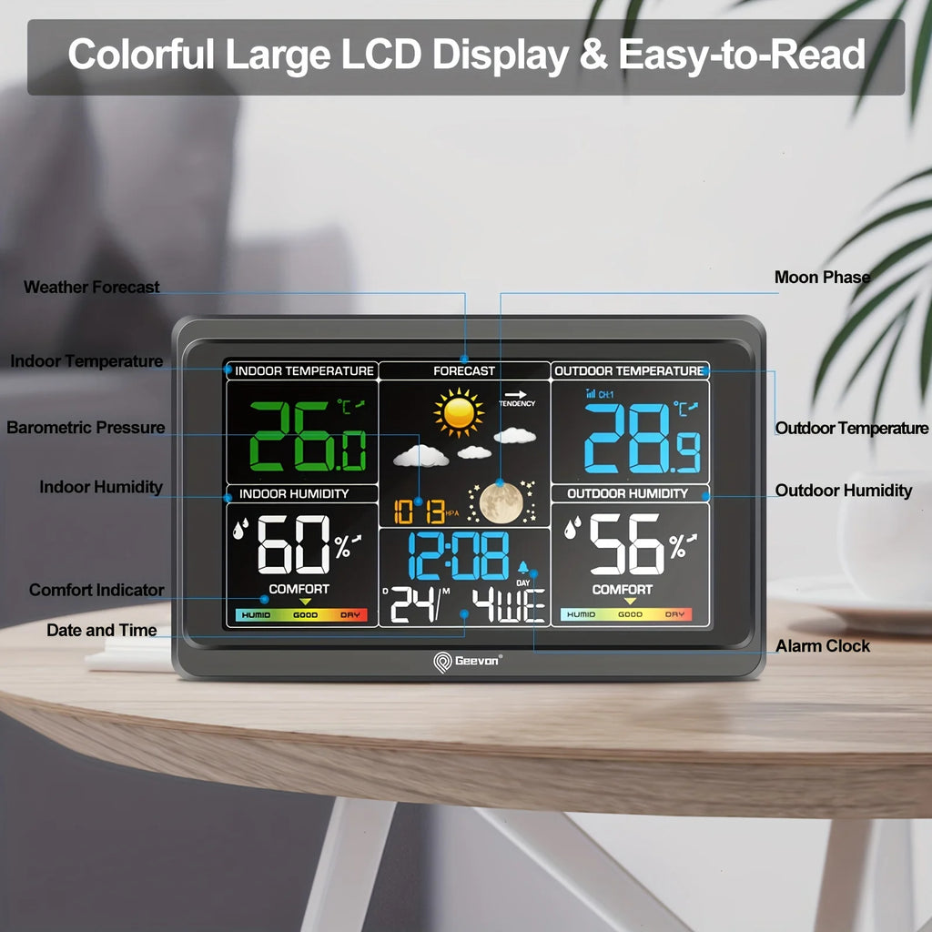 Geevon Weather Station Wireless Indoor Outdoor Thermometer, Color Display Weather Thermometer, Digital Temperature Gauge