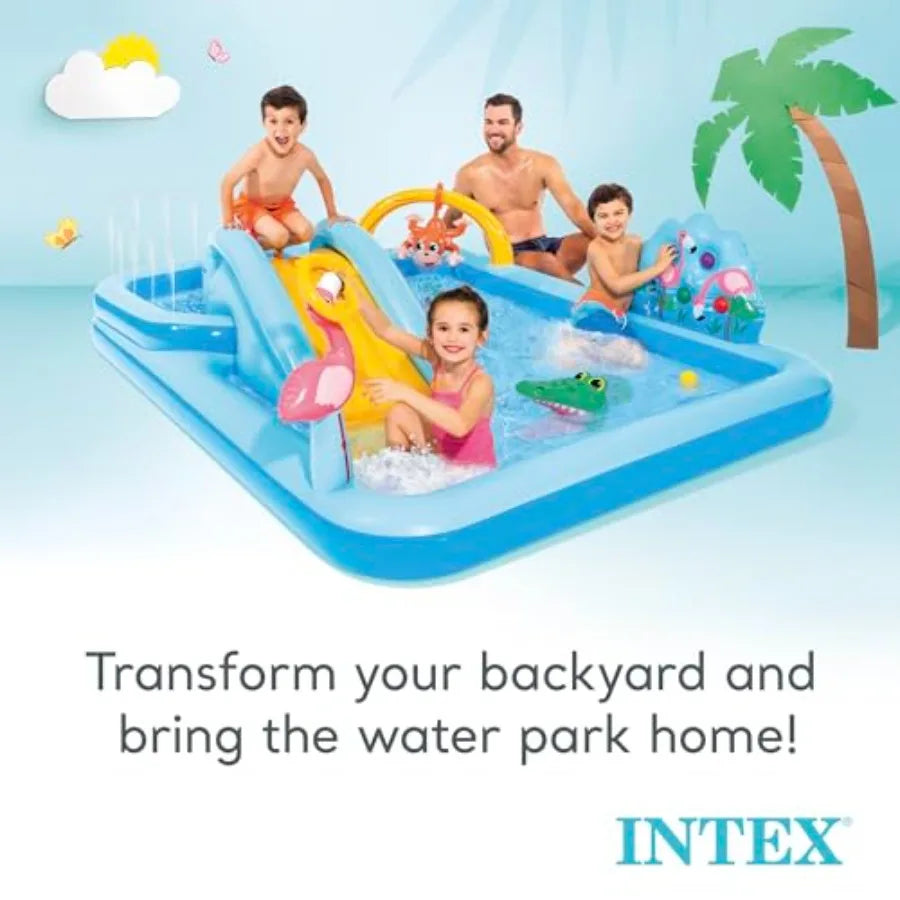Intex Inflatable Jungle Adventure Play Center for outdoor use PVC material multicolored includes spray pool and 100-pack fun ballz