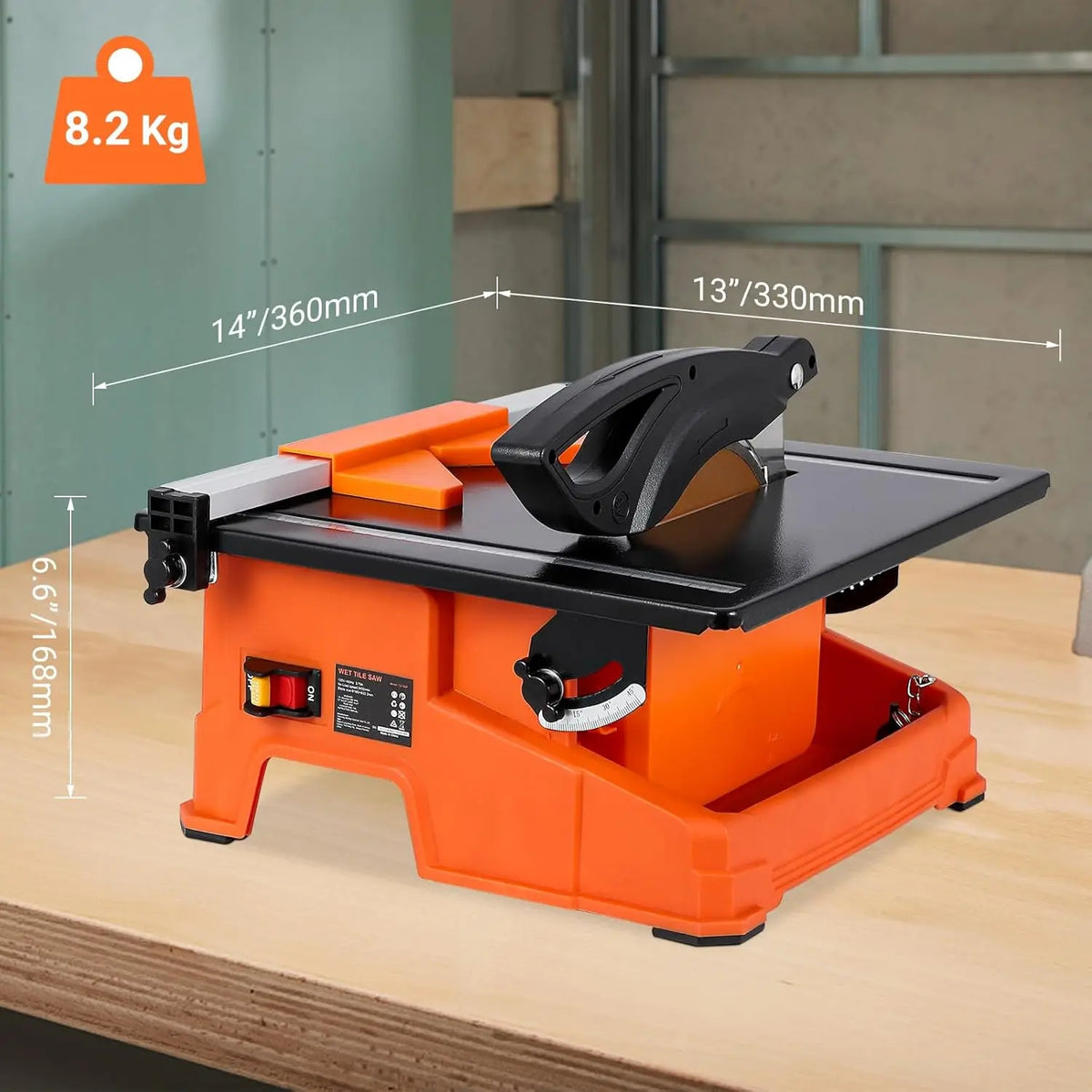 TACKVIEW Wet Tile Saw, 6500 RPM Copper Motor Tile Cutter, 0-45° Bevel Cutting, Built-In Water Tray with Rip Fence, Miter Gauge for Ceramic Stone Tile