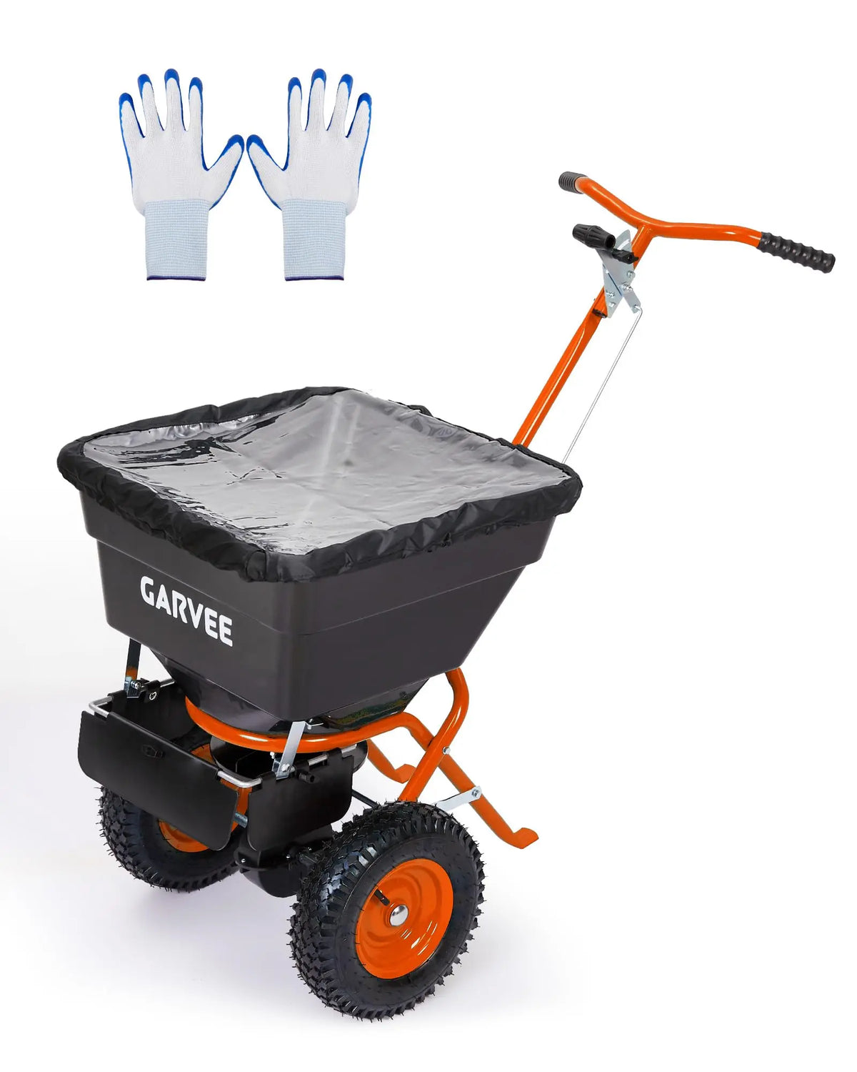 HiMiss Push Lawn Spreader 100lb Broadcast Spreader With Rain Cover Gloves 12ft Spread Width Adjustable Seed Fertilizer Salt Spreader