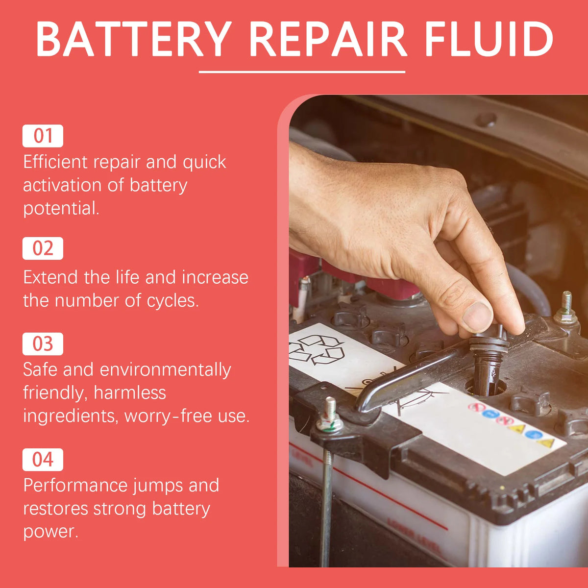 RayHong Concentrated Safe Car Battery Restore Refill Solution Auto Lead Acid Battery Additive Repair Fluid Reconditioning Solution Corrosion Inhibitor Dispersant Car Accessories 100ml