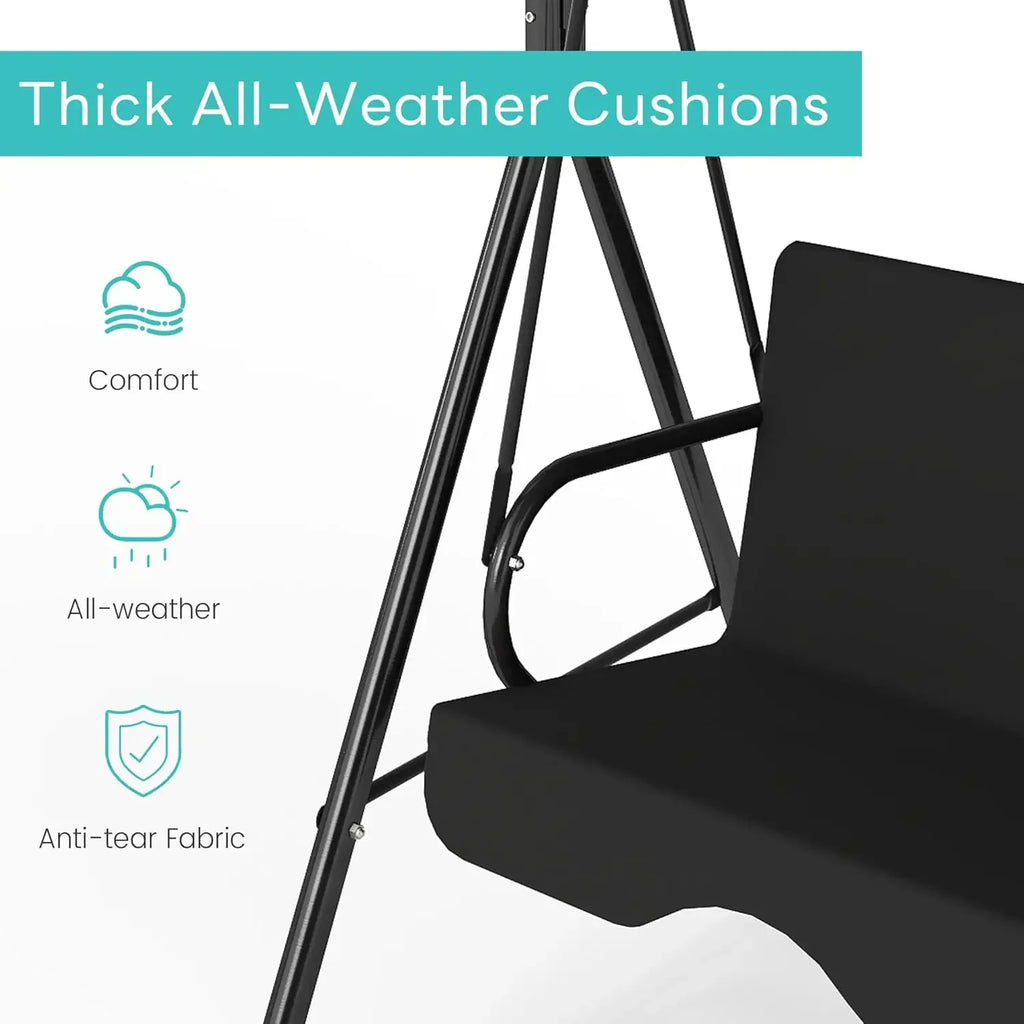 Outdoor Patio Swing W/Adjustable Canopy Heavy Duty Stand Three Persons Deck Lawn Backyard Porch Black