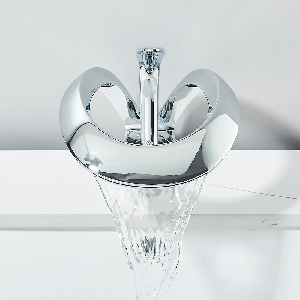 Waterfall Bathroom Sink Faucet, Modern Design, Single Handle