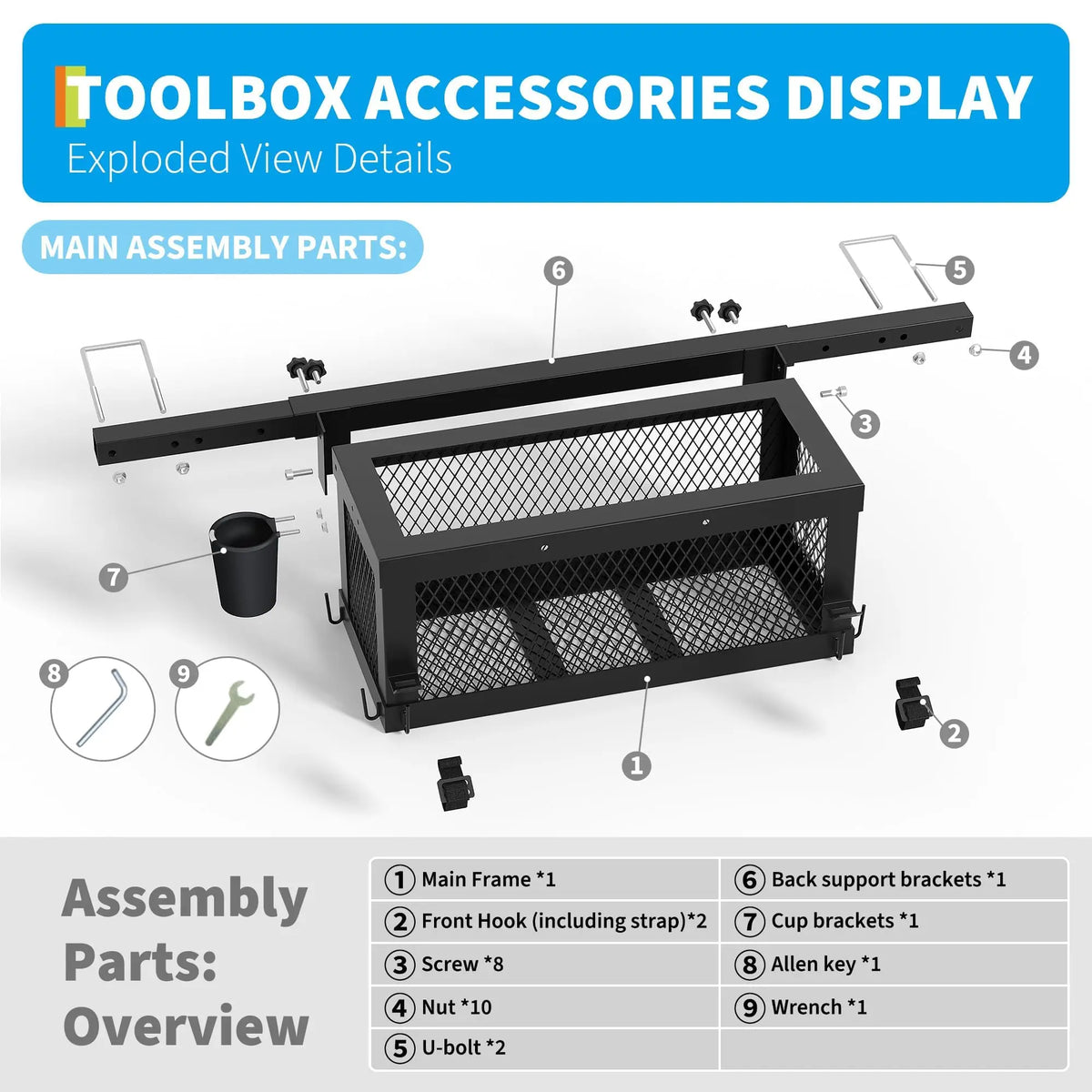 Studyset Heavy Duty Universal Tractor Tool Box Attachment, 23.5 X 10 X 10 Multi-Function Tool Basket, Storage Holder Compatible With Kubota Tractors, Zero Turn Mower