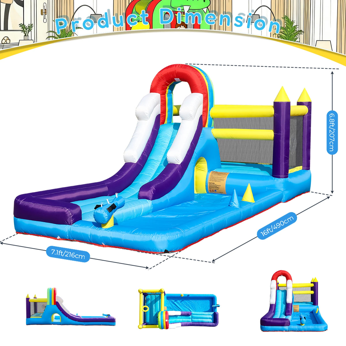 RTS Inflatable 23FT Inflatable Water Slide with Splash Pool, Outdoor Water Park Slide, Heavy Duty Bounce House with Climbing Wall & Water Spray for Summer Party Family Fun