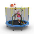 60" Trampoline for Kids with Net, 5FT Indoor & Outdoor Small Toddler Trampoline with Basketball Hoop & Dart Board for Ages 1-8,