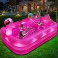 Inflatable Pool with Lights Solar Flamingo Swimming Pool for Backyard Outdoor Use Durable Thickened PVC Bright Pink 100X63X20
