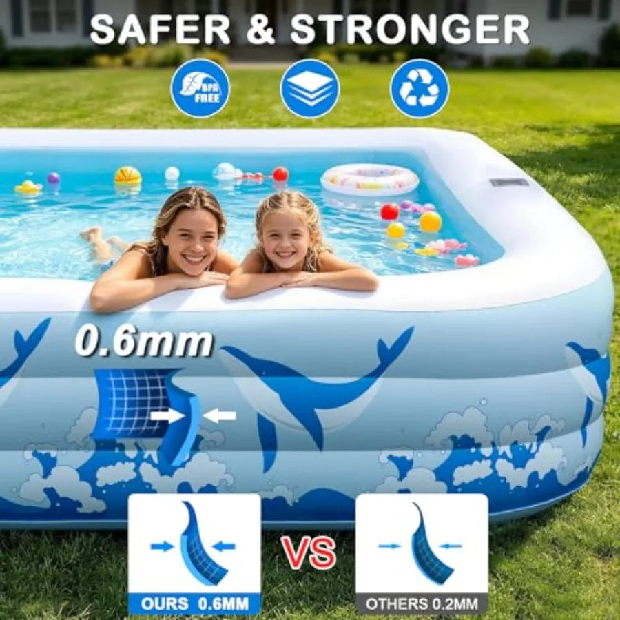 Large Inflatable Pool with Light, 12TF x 6.5TF Inflatable Swimming Pool for Adults, Solar Powered Blow Up Pool, Oversized, Thickened Material