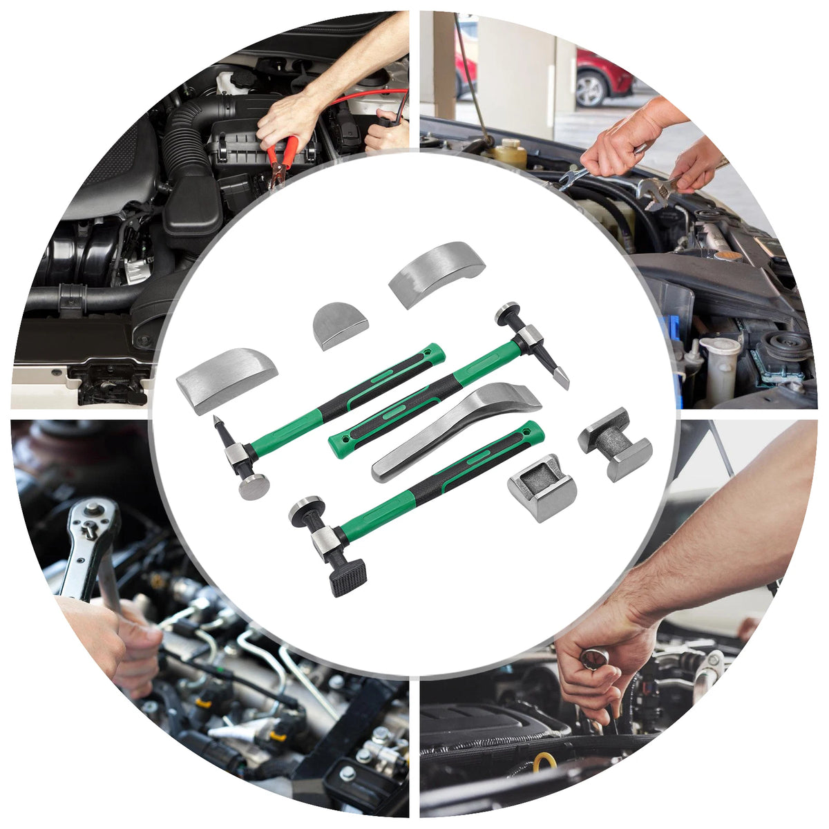 9 PCS Auto Body Steel Manual Repair Tool Kit, Dent Repair Kit, Sheet Metal Hammer, Sheet Metal Lining Irons