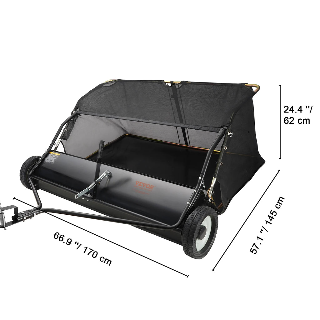 SucceBuy Tow Behind Lawn 21in Sweeper Large Capacity Heavy Duty Leaf Grass Collector with Adjustable Sweeping for Pick