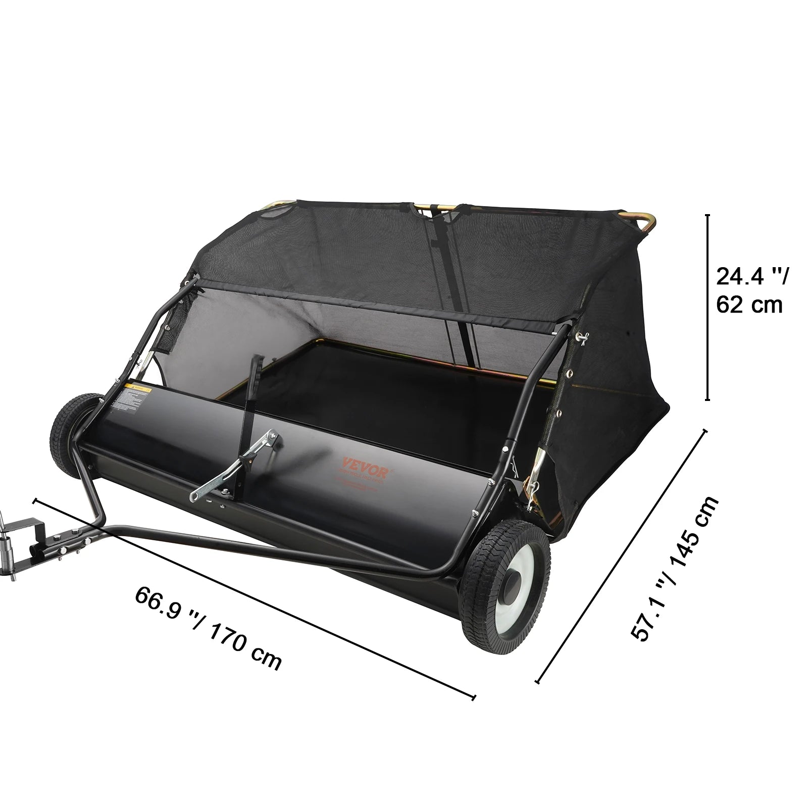 SucceBuy Tow Behind Lawn 21in Sweeper Large Capacity Heavy Duty Leaf Grass Collector with Adjustable Sweeping for Pick