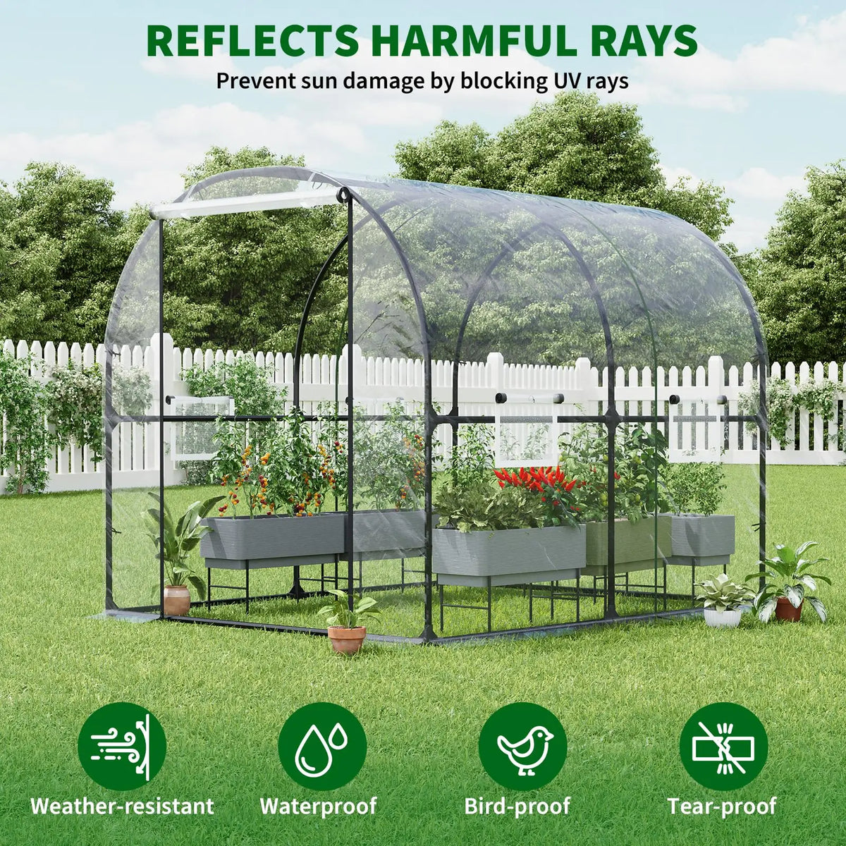 HiMiss 8.2x6.6x6.6 FT Walk-In Greenhouse For Outdoors, Heavy Duty Portable Hoop House With Watering System, Screen Windows