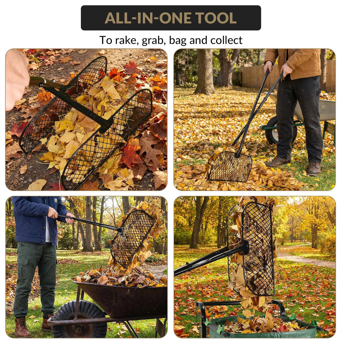 HiMiss 2 Pack Heavy Duty Metal Leaf Grabber Set – Long Telescopic Handle, Durable Garden Shovel for Lawn, Patio, Yard Waste Collection