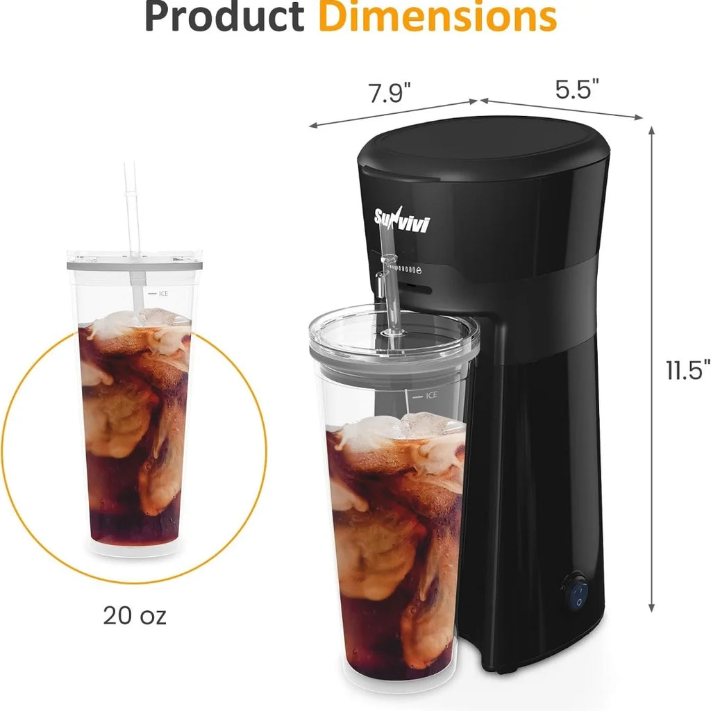 Sunvivi Portable Cold Brew Coffee Maker, Quick Iced Coffee & Tea Machine with Adjustable Concentration, Double Wall Tritan Cup, for Home Office Dorm RV,  Model Number: T6051P583089