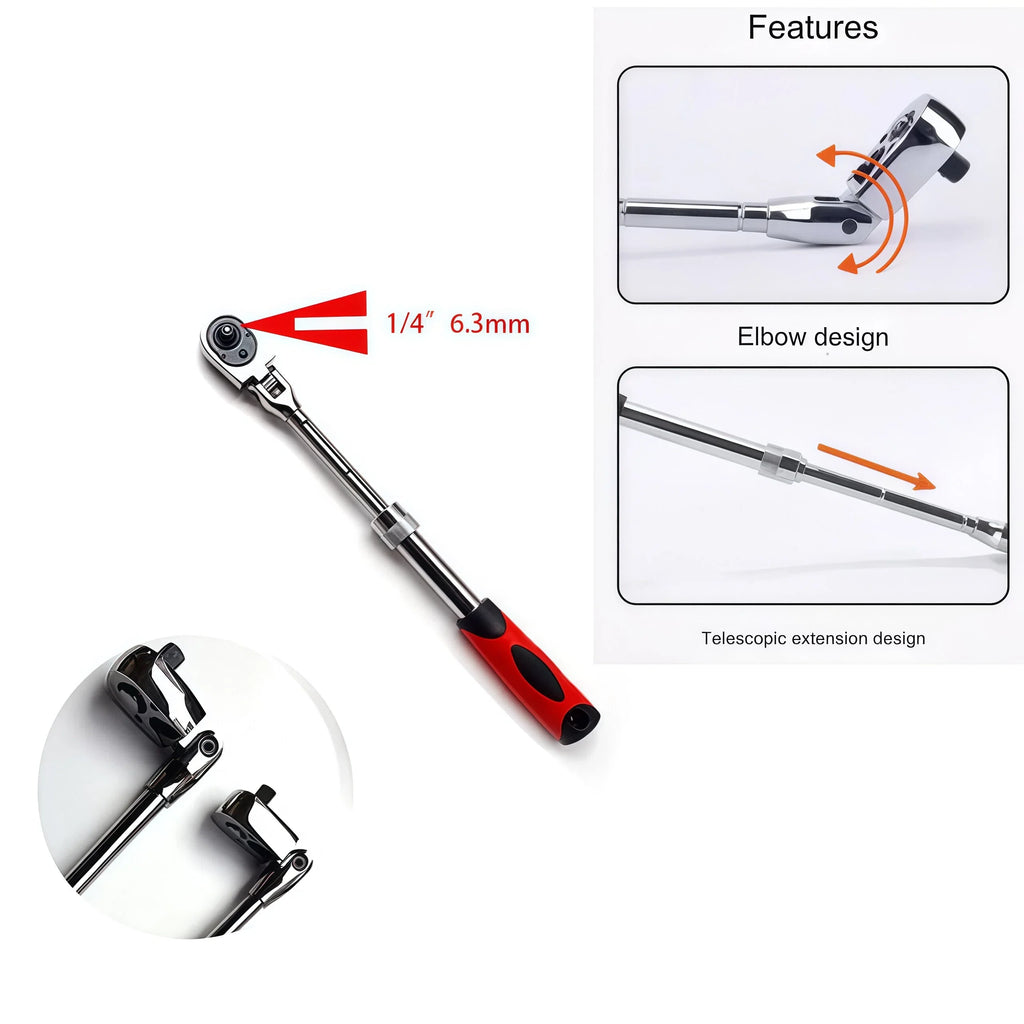 Durable Chrome Vanadium Steel Ratchet Wrench Set, 72 Teeth, Telescopic Handle, Quick Release, 1/2, 3/8, 1/4 Inch for Automotive