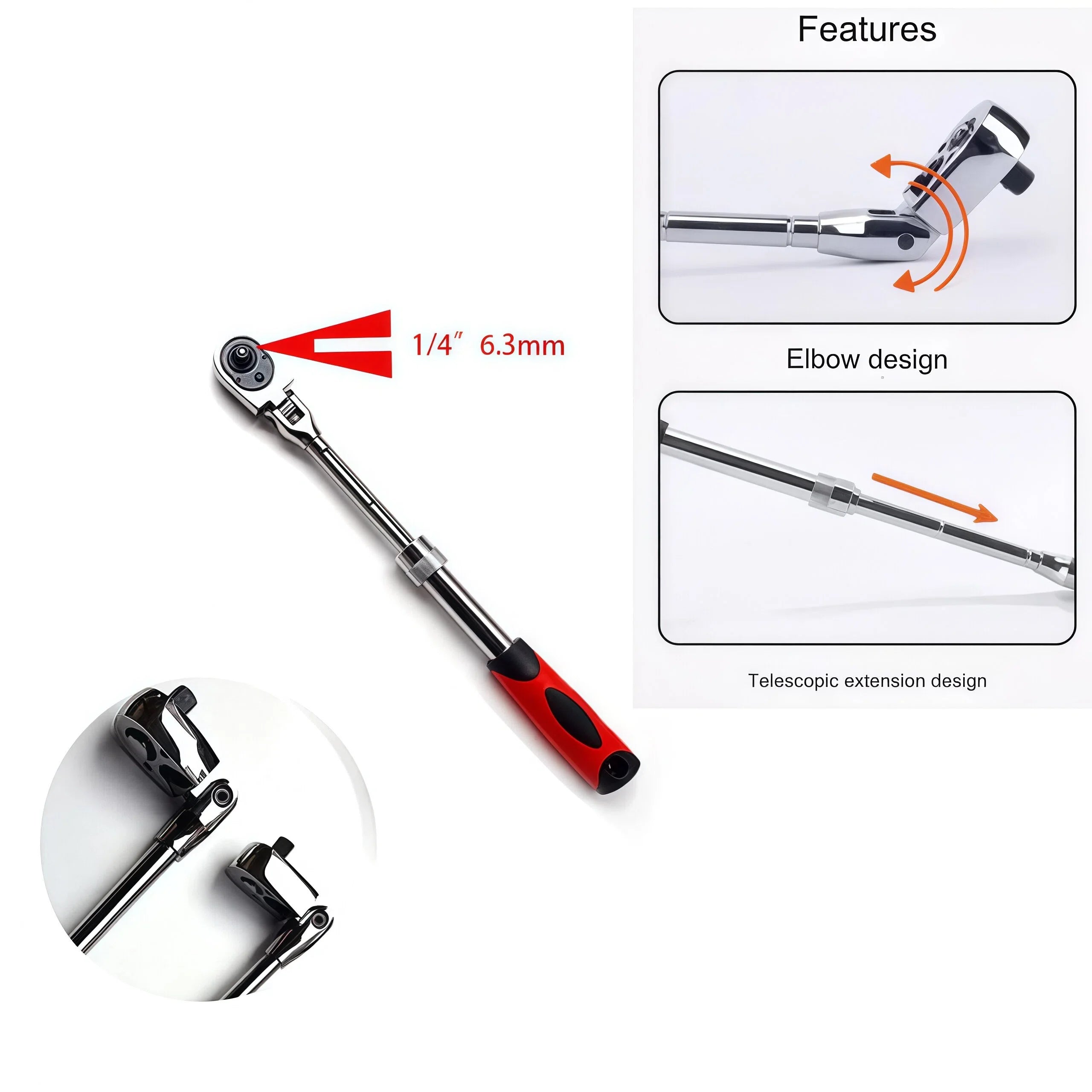 Durable Chrome Vanadium Steel Ratchet Wrench Set, 72 Teeth, Telescopic Handle, Quick Release, 1/2, 3/8, 1/4 Inch for Automotive