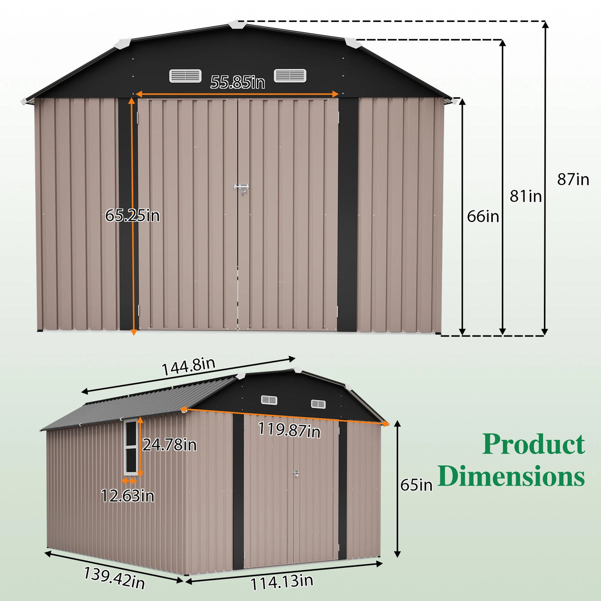 10' x 12' Metal Outdoor Storage Shed with Floor Frame Kit Tool Shed Heavy Duty, Floor Not Included