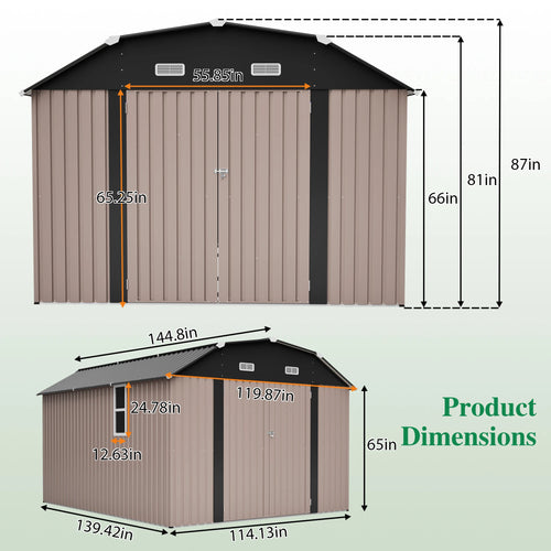 10' x 12' Metal Outdoor Storage Shed with Floor Frame Kit Tool Shed Heavy Duty, Floor Not Included