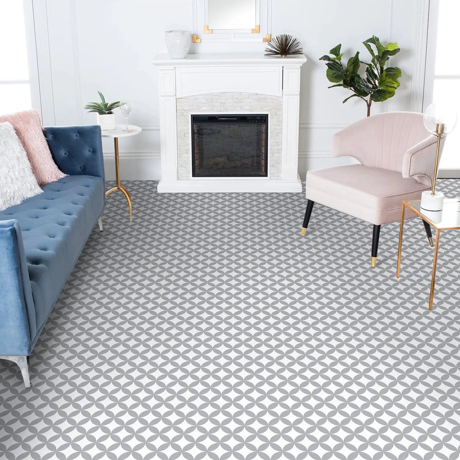 Self Adhesive Vinyl Floor Tiles - 7.9x7.9 Inch Grey Peel & Stick Waterproof Non Slip Tiles (10 Pack, 4.3 Sq. Ft Coverage)