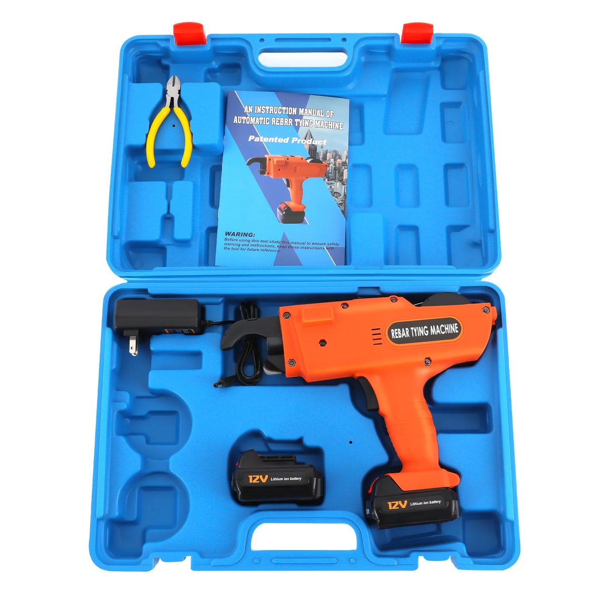 Model-880  8mm-34mm Automatic Rebar Tier Binding Machine 12V 4500mAh Electric Handheld Rebar Tying Machine Wire Pliers Tool Kit w/Batteries