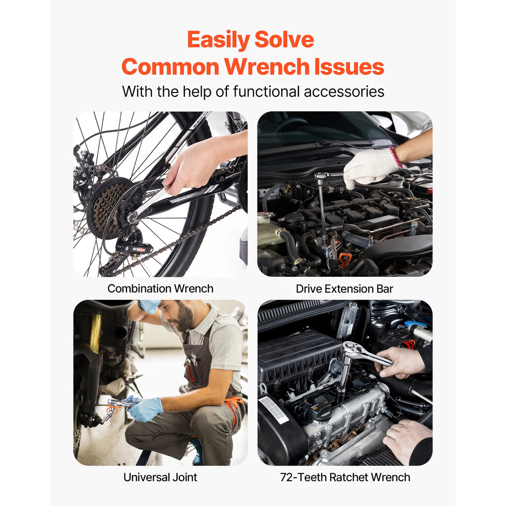 SucceBuy Mechanics Tool Set and Socket Set 450 Pcs 1/4-, 3/8-& 1/2-inch Drive Deep and Standard Sockets w/ Bits Wrenches Accessories