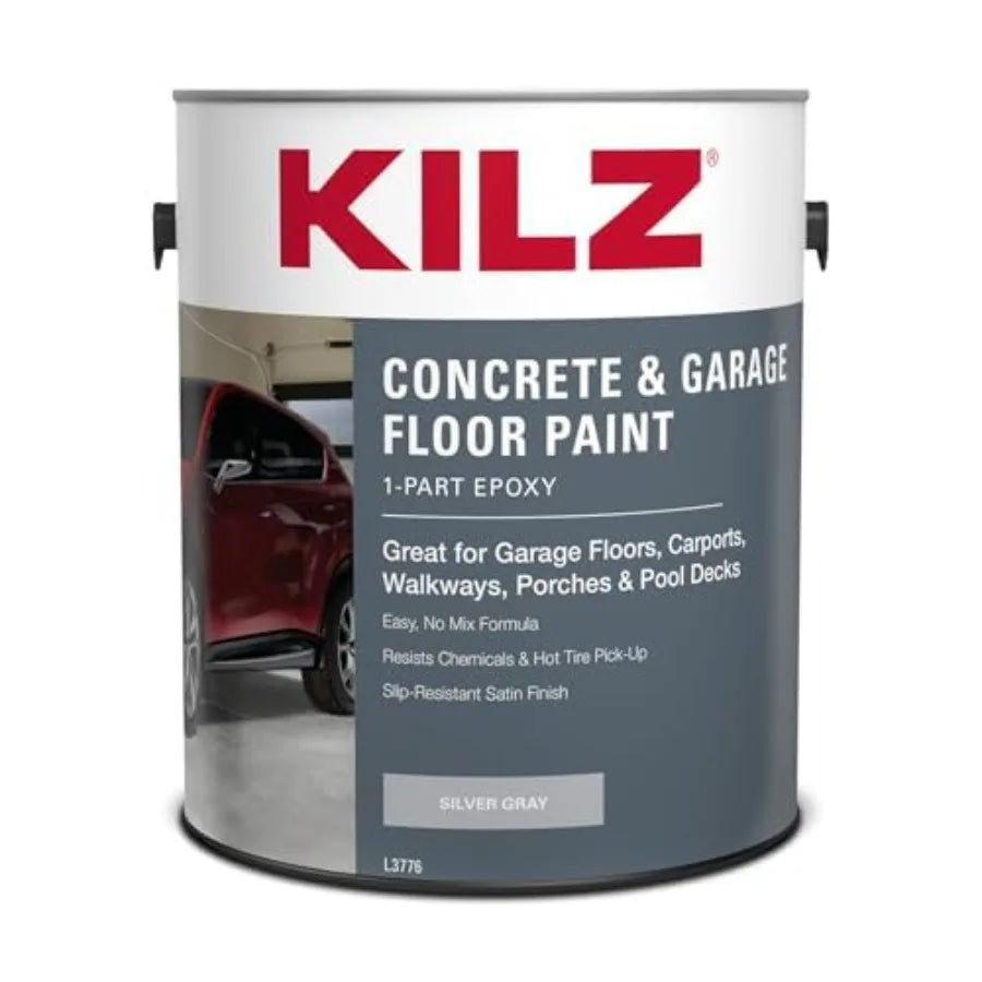KILZ 1-Part Epoxy Acrylic Concrete and Garage Floor Paint,,Satin Interior/Exterior Concrete Paint for Basement Floors, Porches, Driveways