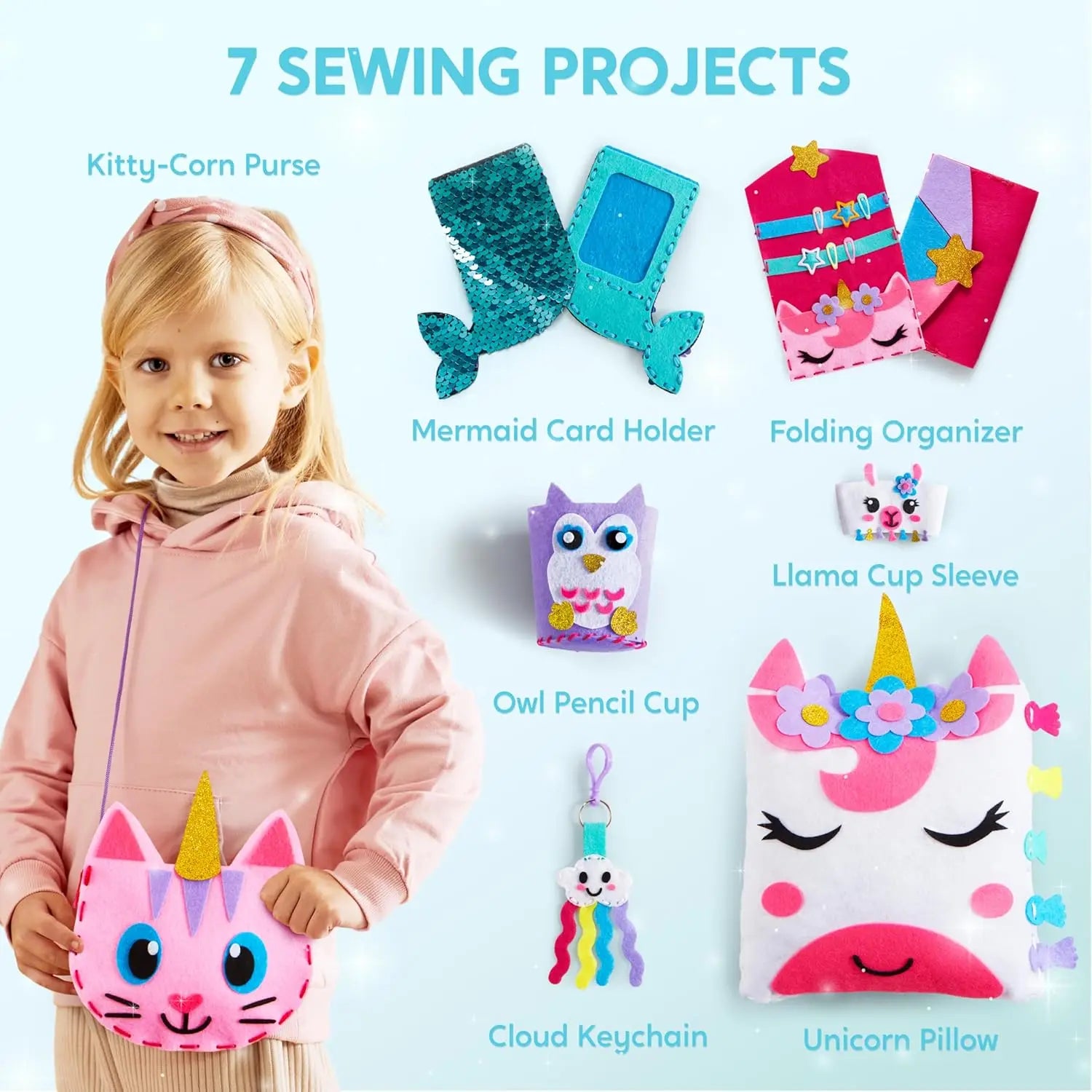 JOYFY 7 Sewing Projects, My First Sewing Kit, Easy DIY Arts and Crafts for Girl