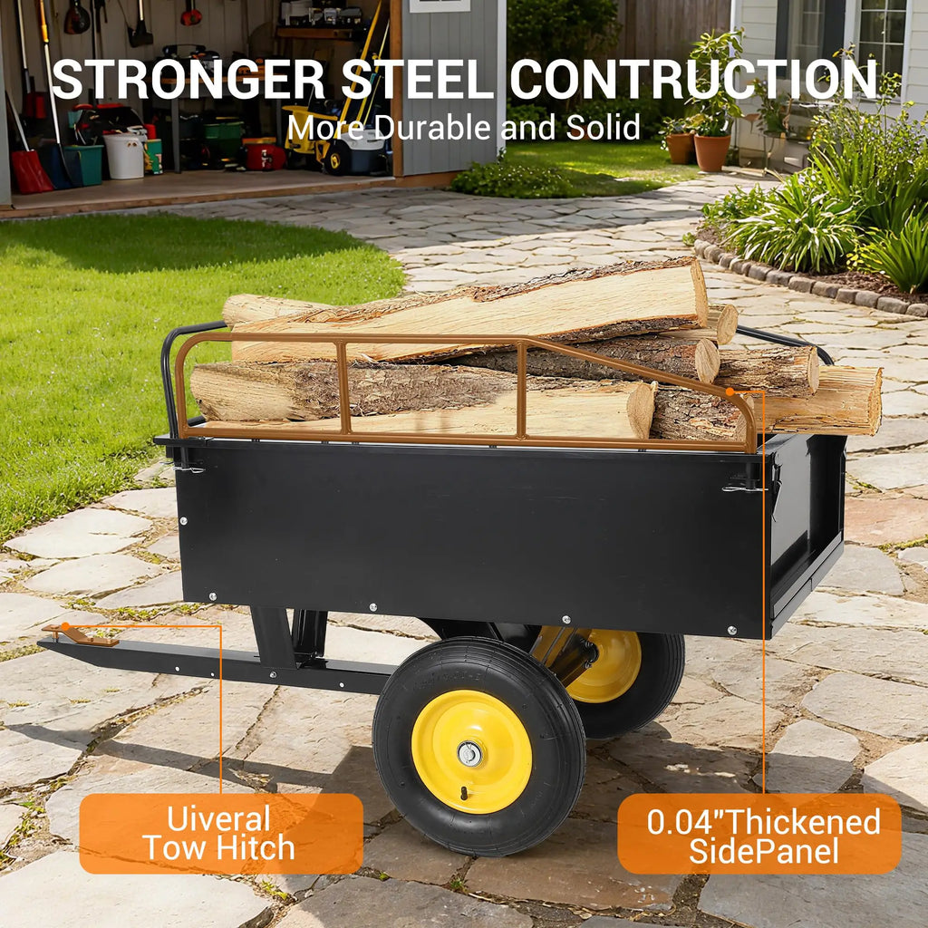750 lb Steel Dump Cart 17 Cu Ft ATV Utility Trailer, Removable Sides, Pull Behind Lawn Mower Tractor UTV Garden Yard Hauler