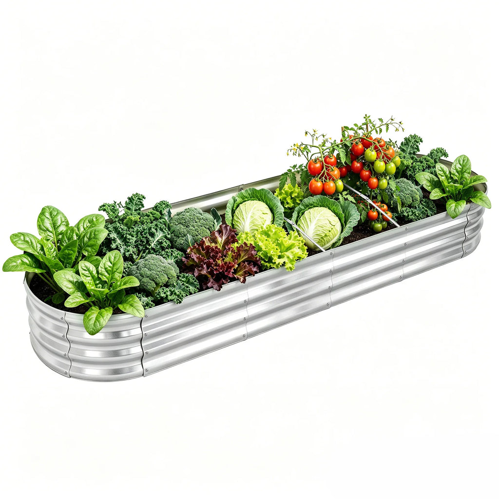 Galvanized Raised Garden Bed Outdoor, Large Raised Bed for Gardening, 8x2x1FT Metal Planter Box for Vegetables, Fruits, Flowers, Easy Assembly with Wing Nuts & Safe Rolled Design Silver/Light Green