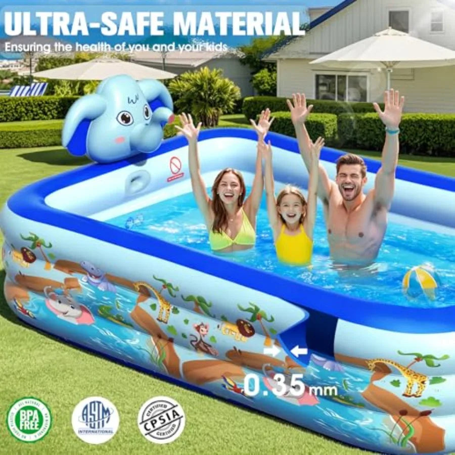 Backyard inflatable pools with sprinkler PVC multi-color upgraded elephant design thickened oversized family pool for kids and adults