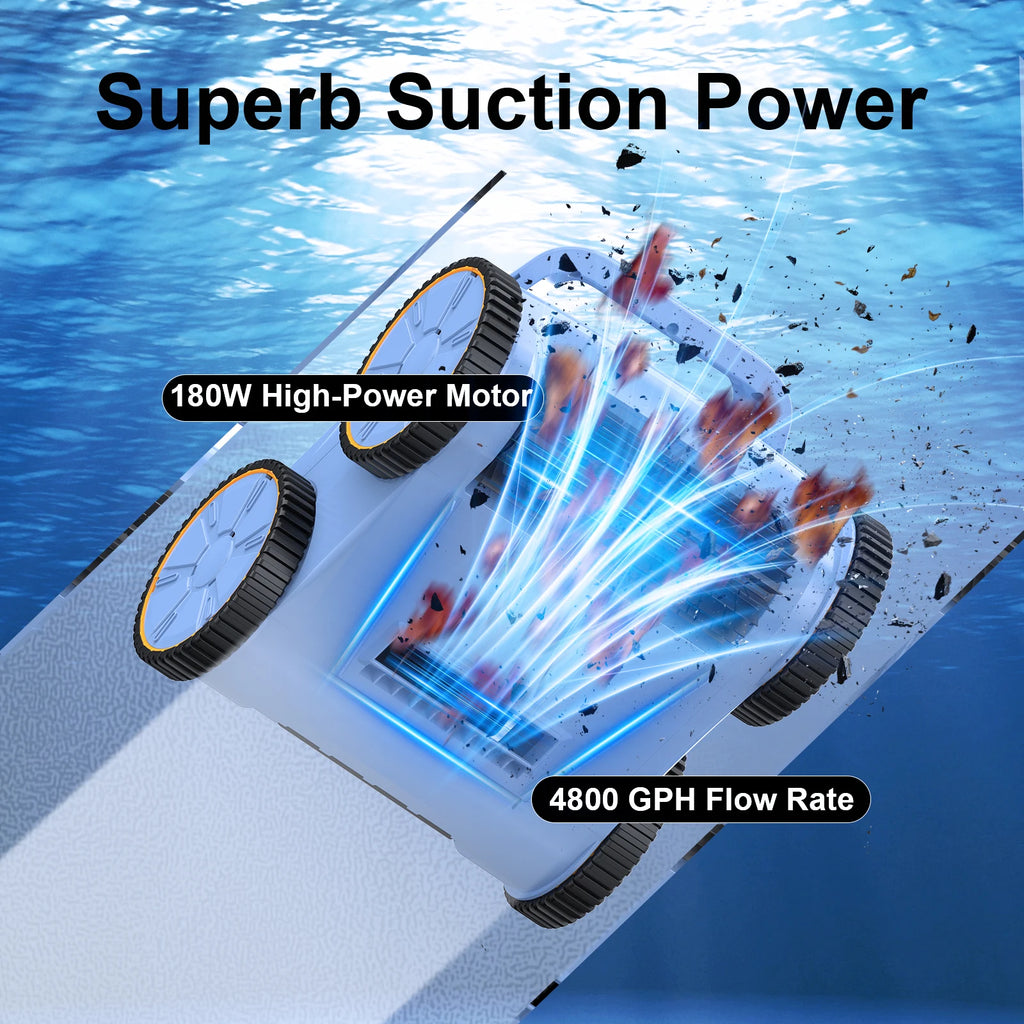 Pool Vacuum Up to 180 Mins Run time, Robotic Pool Cleaner Above Ground for Inground Pools up to 2000 Sq.ft