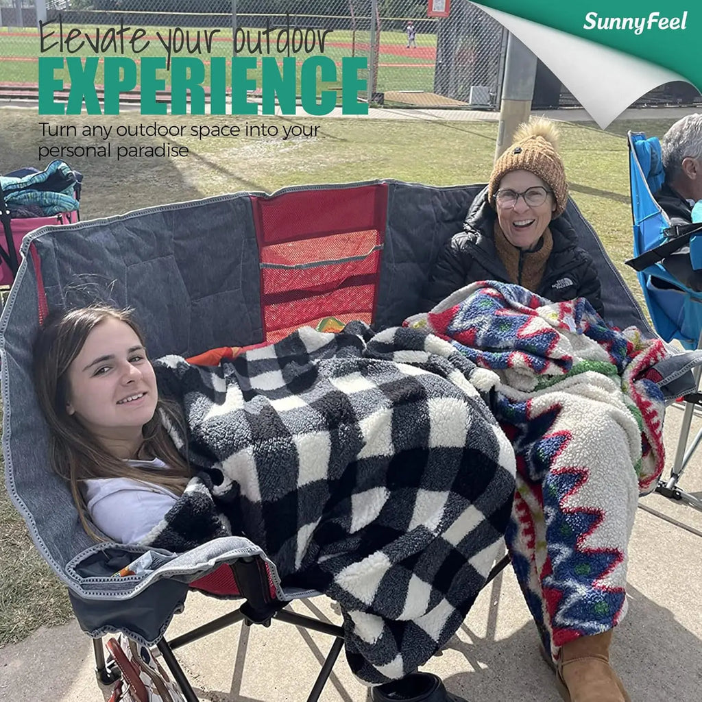 Folding Double Camping Chair, Heavy Duty Loveseat for 2, Portable Outdoor Lawn Chair with Cup Holders, 300 lbs Capacity