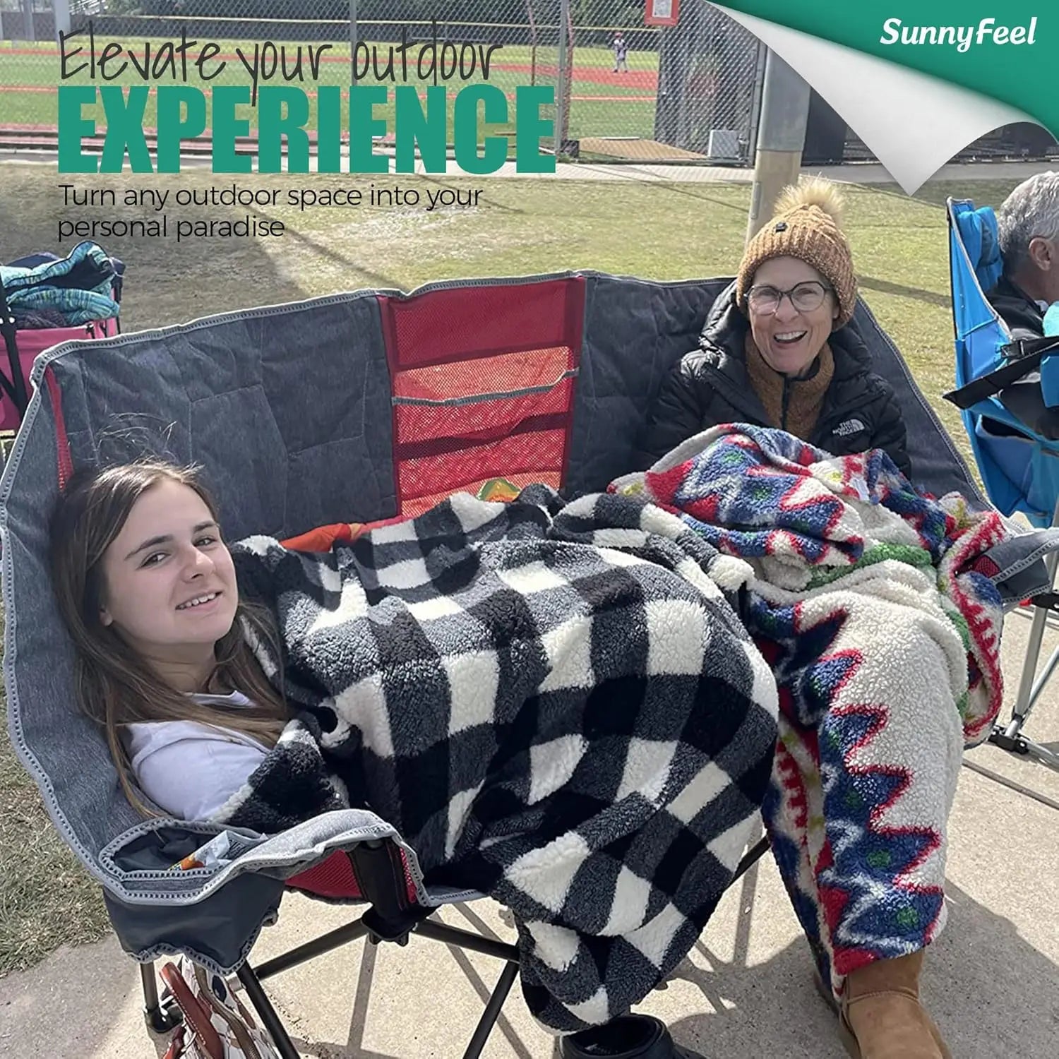 Folding Double Camping Chair, Heavy Duty Loveseat for 2, Portable Outdoor Lawn Chair with Cup Holders, 300 lbs Capacity