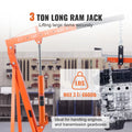 Hydraulic Long Ram Jack 3 Ton Engine Hoist Cylinder with Single Piston Pump and Clevis Base for Garage/Shop Cranes Mechanical F