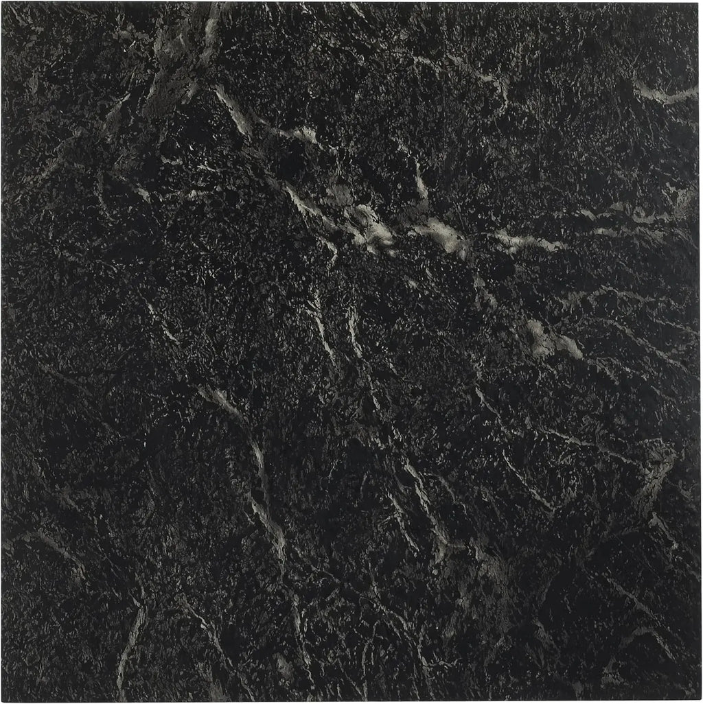 Self-Adhesive 12x12 Vinyl Floor Tiles, 20-Pack, Black Marble Pattern, Peel & Stick DIY for Kitchen, Bedroom