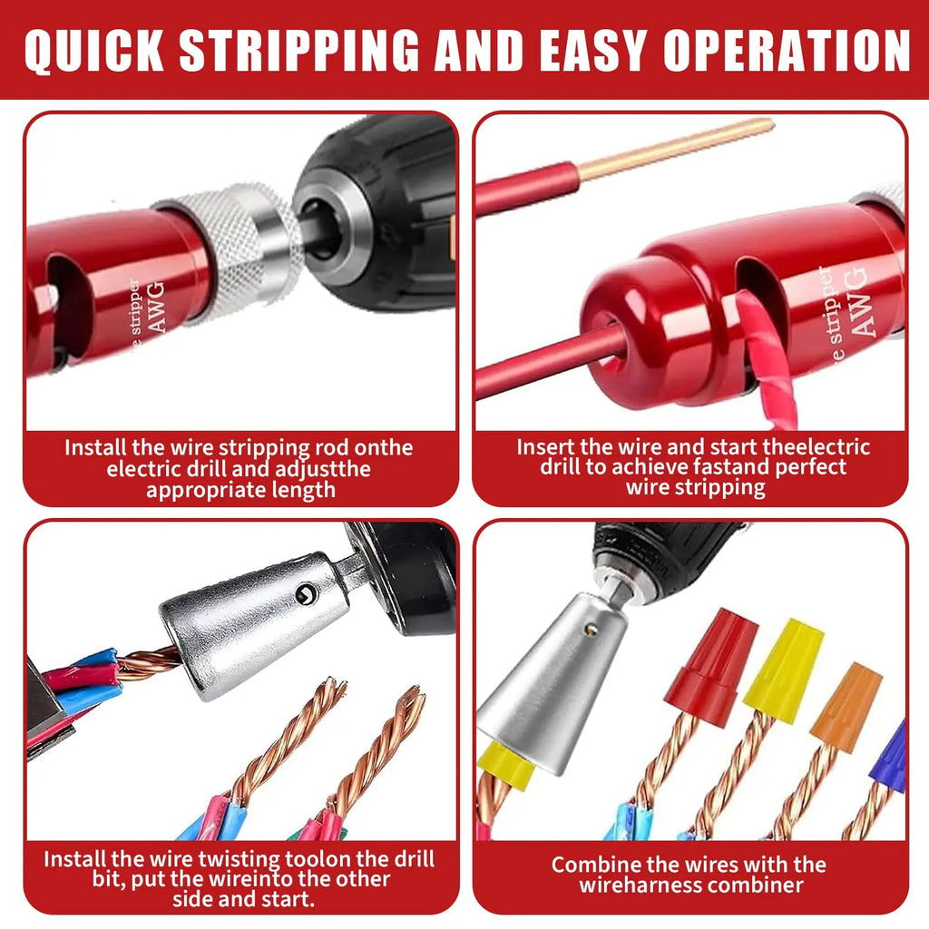HiMiss 7-Piece Color-Coded AWG Wire Stripper Kit, Drill Bit Set With Tungsten Steel Cutters, Zinc Alloy For Electricians, Jobsite Use