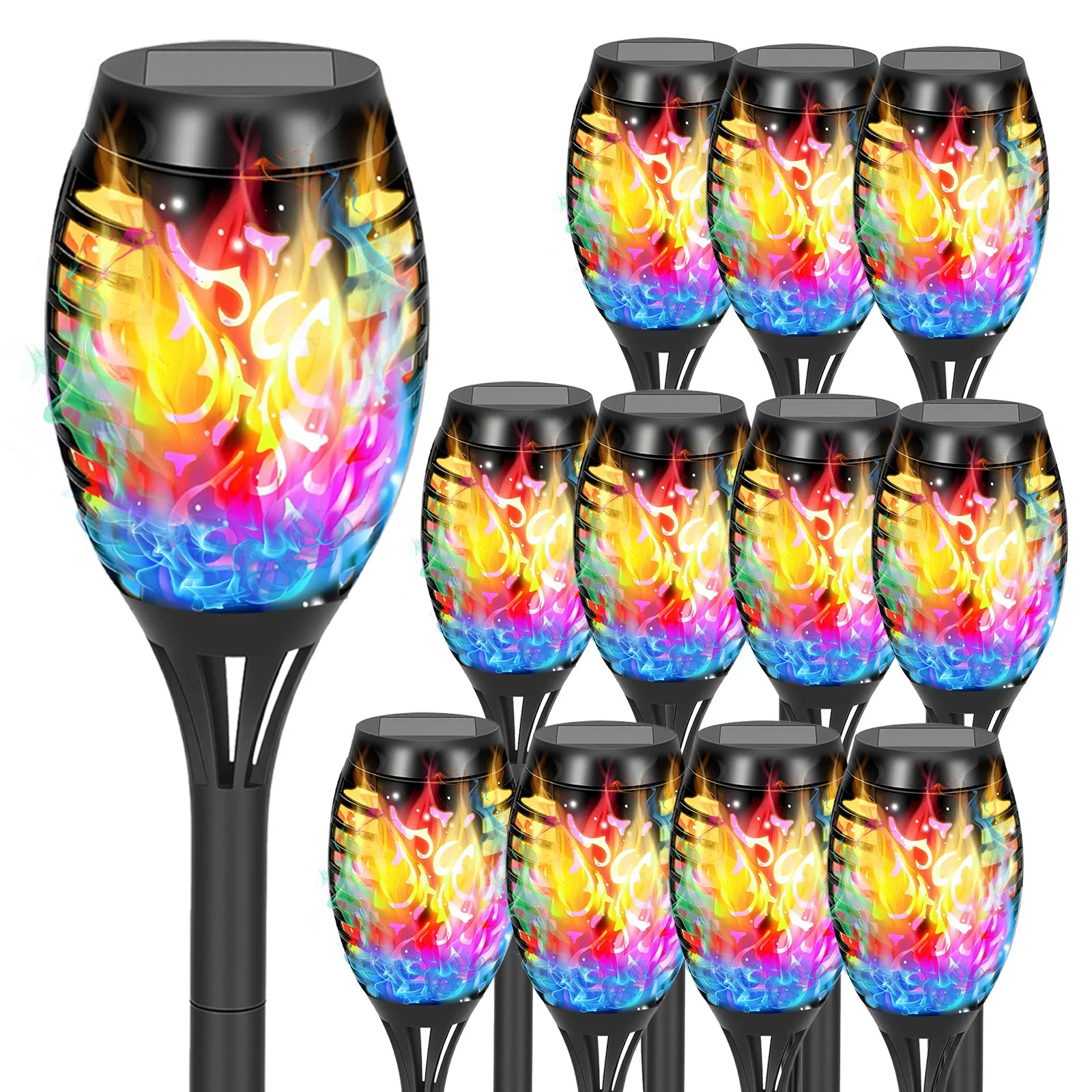 Colorful Torchlights, Solar, LED. 20" Tall, Outdoor, Waterproof, 4/6/8/12 Packs
