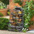 7-Tier Cascading Rock Water Fountain Outdoor Garden Waterfall with Lights,Fountain Indoor Decor for Garden, Patio, Backyard