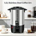 Hot Coffee Serving Urn 5.2L/175oz, 304 Stainless Steel Coffee Maker with 1000W Fast Heating, Hot Water Dispenser for Office Party Restaurant, Silver