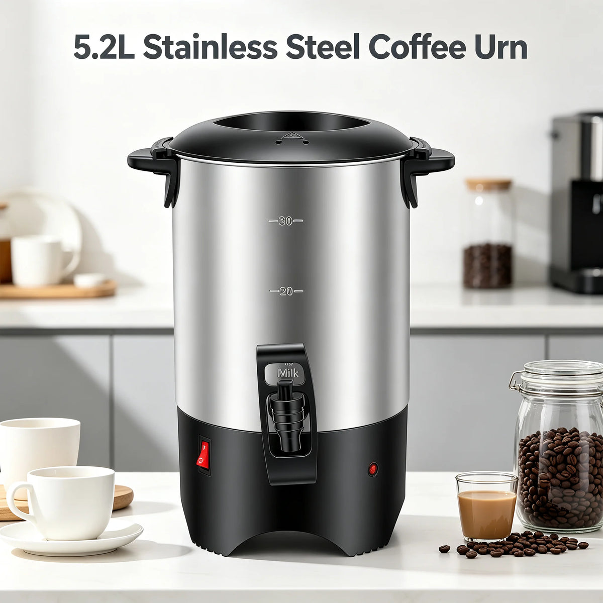 Hot Coffee Serving Urn 5.2L/175oz, 304 Stainless Steel Coffee Maker with 1000W Fast Heating, Hot Water Dispenser for Office Party Restaurant, Silver
