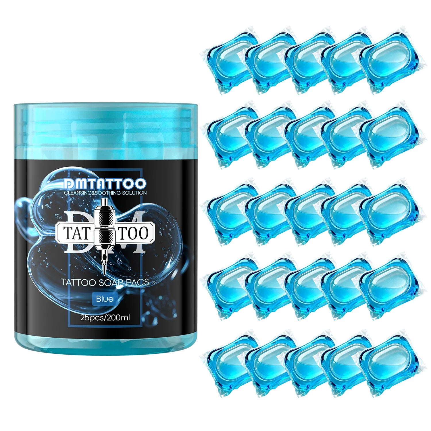 DM 25/50PCS Concentrated Tattoo Pink/Blue Soap Pacs, Mild Tattoo Cleaning Soothing Aftercare Solution, Soap Pacs for Tattoo Salon