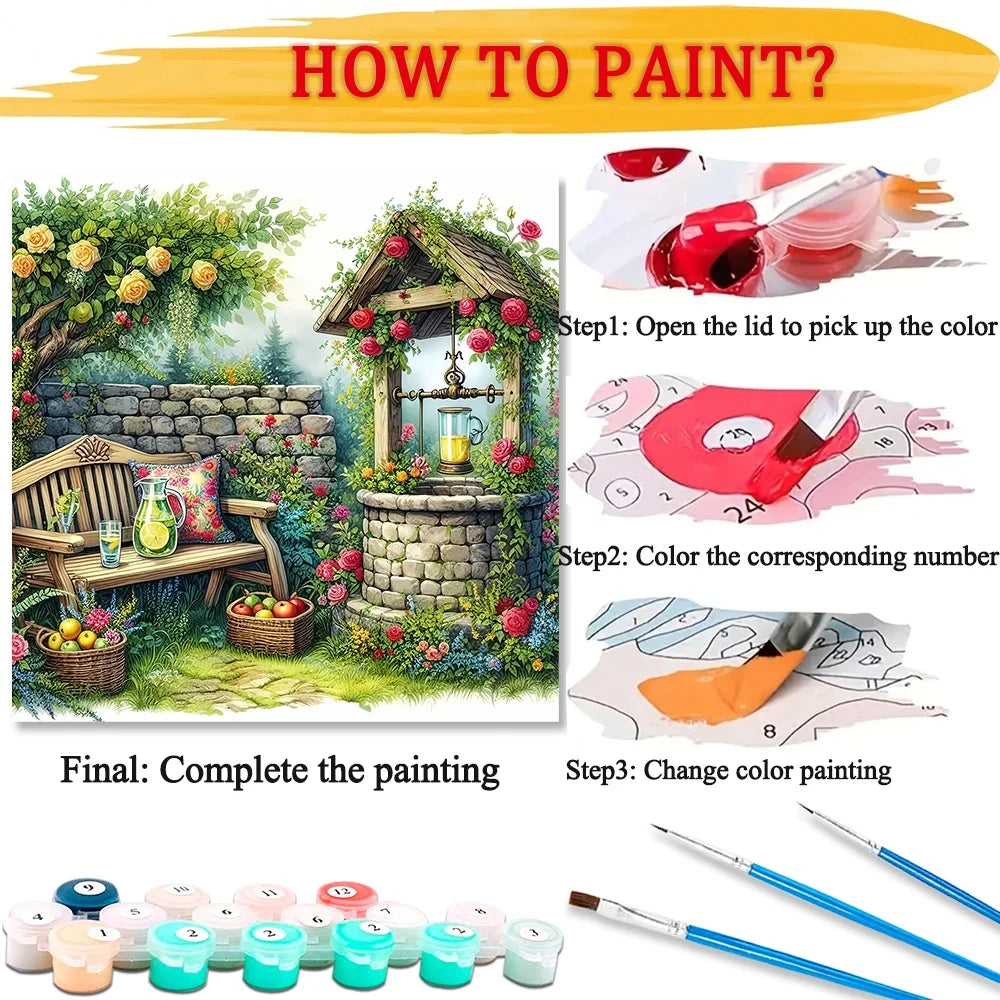 DIY Garden Scenery, Paint By Numbers For Adult, Craft Kit Hand Painted On Canvas,