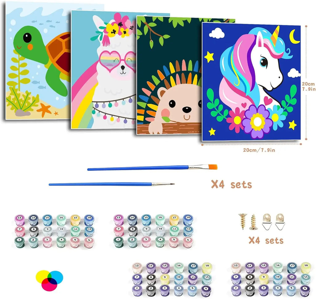 4-Pack Framed Paint by Number Kits for Beginners, DIY Acrylic Oil Painting Home Wall Decor (8x8inch)